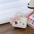 Mini pearl handle tweed handbag with pink bow and heart pattern for young girls - White Pink Lipstick Style