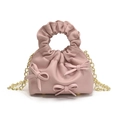 Minibolso rosa con lazos 3D, asa con volantes y cadena dorada para niñas pequeñas - Rosa