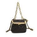 Quilted black leather girl's handbag with gold chain strap and metal ball clasp - Black
