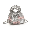 Minibolso plateado para niñas con lazos rosas y elegante correa de cadena metálica - Plateado