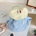 Dettaglio dello zainetto bimbi azzurro a forma di pera con ricami e spallacci regolabili - Blu