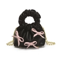 Mini bolso nube negro con lazos rosas y cadena dorada para niñas - Negro