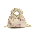 Mini cream cloud handbag for girls with pink bows and gold chain strap - White