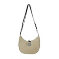 Kids casual khaki half-moon crossbody bag with adjustable strap and front woven label - Khaki