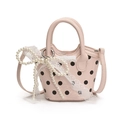 Pink polka dot mini handbag for girls with pearl bow charm and shoulder strap - Pink With Pendant