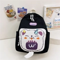 Zaino leggero per bambini in bianco e nero con motivo orso e dettagli viola vivaci - Nero