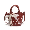 Red polka dot mini handbag for girls with pearl bow and white lace details - Red with Pendant