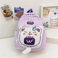 Zaino scolastico viola chiaro per bambini con orsetto carino e tasca anteriore bianca - Viola