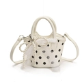 Sweet cream mini bag with black polka dots featuring pearl bow and lace charm - White With Pendant