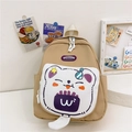 Khaki large capacity school backpack with cute cartoon bear pattern for children - Khaki