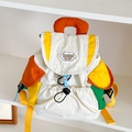 Kid's color-block backpack in beige with yellow and green accents and cloud patch - Small