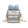 Sac bandoulière argenté pour filles avec nœud bleu et fine chaîne dorée - Argenté