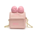 Sac bandoulière rose boîte de lait pour filles avec nœud et chaîne dorée en similicuir - Rose