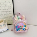 Pink quilted child backpack with sequin bow and iridescent summer pocket - Pink