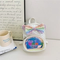 Mini pearl white sequin bow backpack with quilted rhombic pattern for kids - White