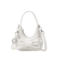 Elegant white bow mini handbag with a crescent shape and adjustable shoulder strap - White