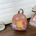Pink Capybara cartoon backpack for kindergarten kids with durable nylon straps - Brown