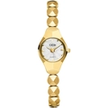 Elegant gold-tone women's quartz watch with a geometric faceted alloy bracelet and white dial - Gold Case White Dial Gold Band