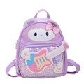 Mochila infantil morada con cara de animal de dibujos y detalle de guitarra brillante - Púrpura