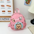 Pink cartoon Capybara mini backpack for girls with rabbit and bear canvas design - Pink