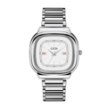 GEDI luxury silver square quartz watch with stainless steel chain strap and numeric dial - Silver Band White Dial