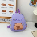Purple canvas schoolbag for children featuring a cute cartoon Capybara print - Purple