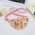 Light yellow kids chest bag with blue 3D bear print and adjustable pink strap - Yellow