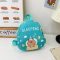 Lake blue Capybara backpack for kids with cute sleeping cartoon design and nylon straps - Green