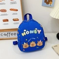 Cute bright blue Capybara children backpack with colorful cartoon print and Honey lettering - Blue
