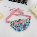 Sky blue kids chest bag with cartoon elephant print and adjustable pink fabric strap - Blue