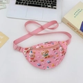 Pink cartoon bear waist bag for kids featuring 3D puppy print and adjustable strap - Pink