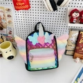 Kids' holographic quilted backpack with colorful wings and unicorn horn in black gradient - Black