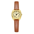 Montre vintage pour femme à quartz ovale dorée avec bracelet en cuir marron chic - Boîtier Doré Cadran Doré Bracelet Marron