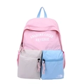 Mochila escolar infantil de gran capacidad en lona con diseño tricolor rosa, azul y gris - Rosa