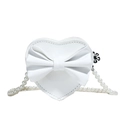 White heart-shaped mini crossbody bag for girls with large bow and pearl chain strap - White