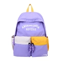 Mochila retro lila con bolsillos frontales en contraste amarillo y blanco crema - Morado