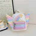 Quilted white mini backpack with glitter rainbow star and wings for toddlers - White
