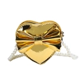 Golden laser mirror heart-shaped girls shoulder bag with pearl chain and bow - Gold