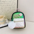 Quilted laser backpack for kids with pearl handle, plush pom-pom and flower detail - Black
