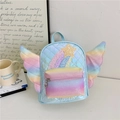 Blue holographic quilted toddler backpack with colorful rainbow wings and star details - Blue