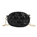Black heart-quilted crossbody bag for kids featuring a sleek gold metal chain strap - Black