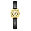 GEDI minimalist quartz watch for women with golden oval case and black leather strap - Gold Case Gold Dial Black Strap