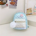 Quilted blue girls' backpack with pearlescent finish, faux pearl handle and fur ball - Blue
