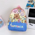 Pink and yellow gradient Capybara school backpack with cute cartoon print and blue accents - Pink