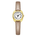 Elegant GEDI quartz watch with oval gold case and slim taupe leather strap for women - Gold Case White Dial Apricot Strap
