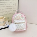 Pink holographic quilted toddler backpack with pearl handle and white faux fur pompom - Pink