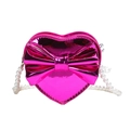 Fashionable heart-shaped rose pink kids shoulder bag with bow and pearl chain strap - Rose Red