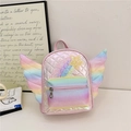 Pink quilted toddler backpack with colorful wings and rainbow star design - Pink