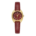 Montre à quartz vintage pour femme avec bracelet en cuir bordeaux et boîtier ovale doré romain - Rouge Ancorra