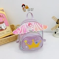 Cute light purple toddler backpack featuring pink fairy doll and holographic angel wings - Purple